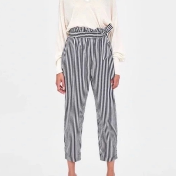 Zara Women’s Trouser pants Navy/White Stripes pockets Coastal Nautical XS - Picture 3 of 15